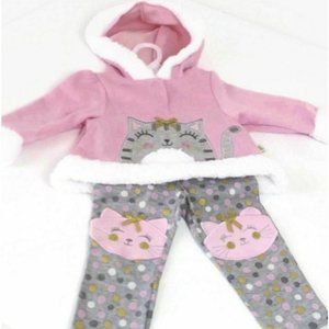 Baby Girl Winter Hoodie Outfit Warm Set 2 PC Cat Pink/Gray Duck.Duck.Goose Gift